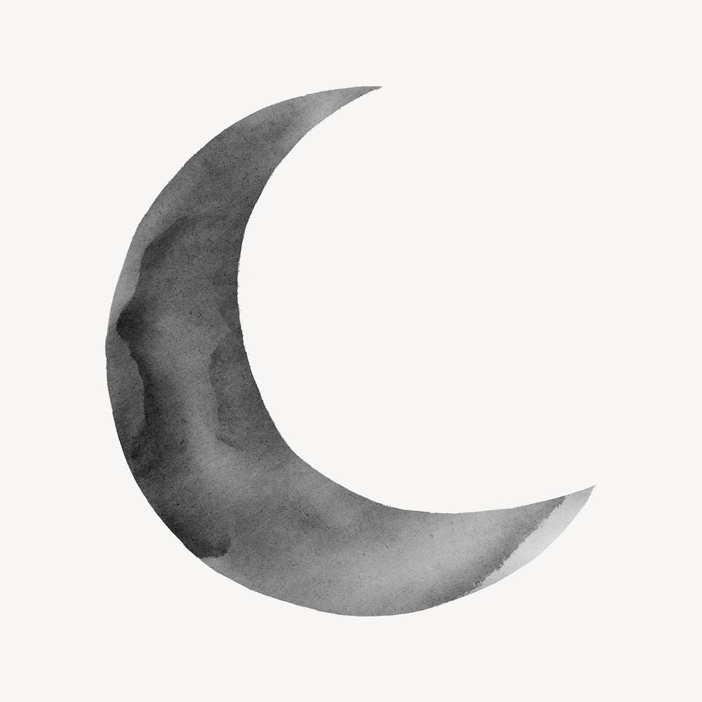 Crescent moon, black and white illustration