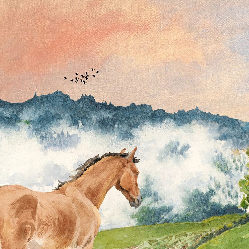 Watercolor wild horse background. Remixed by rawpixel.
