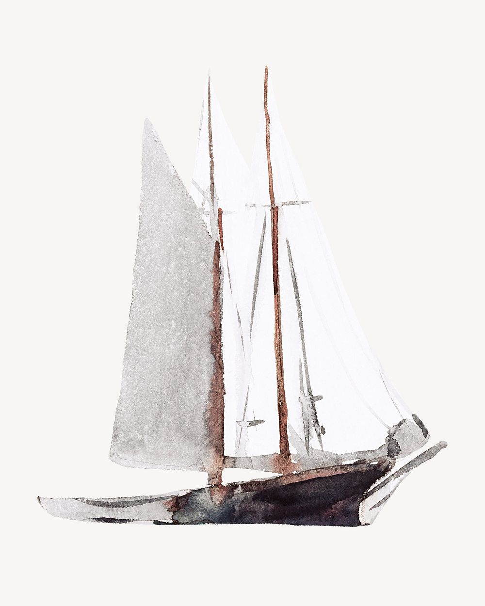Watercolor sailboat collage element psd. Remixed by rawpixel.