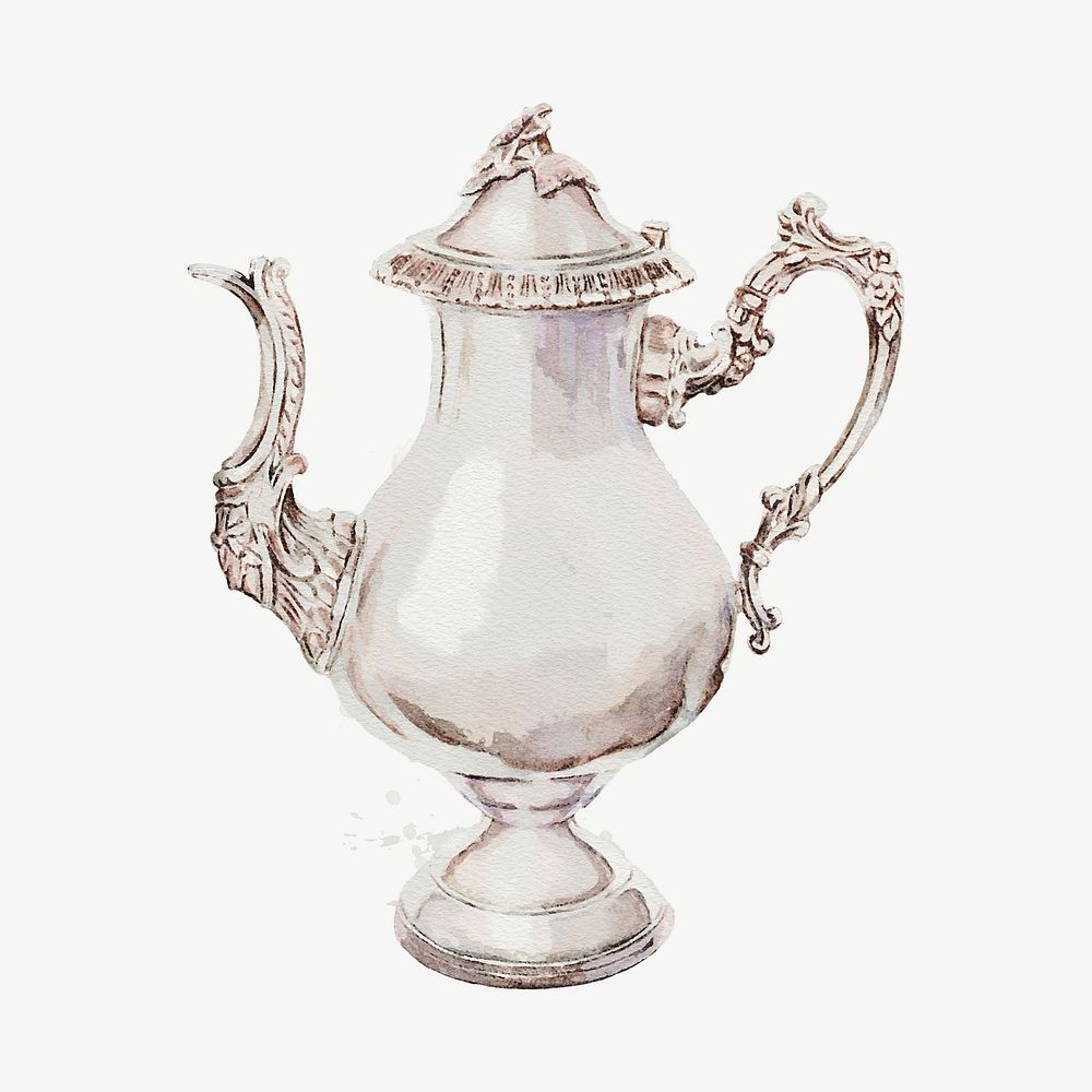 Watercolor vintage coffee pot collage element psd. Remixed by rawpixel.