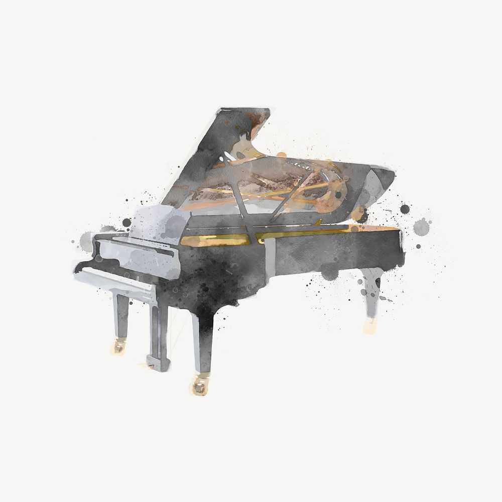 Watercolor grand piano collage element psd. Remixed by rawpixel.