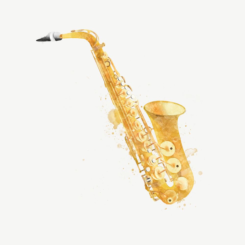 Watercolor saxophone collage element collage element psd. Remixed by rawpixel.