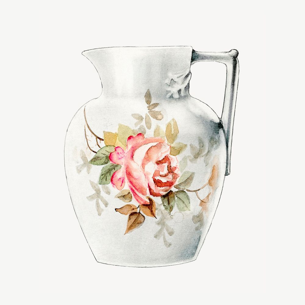 Watercolor floral water jug collage element psd. Remixed by rawpixel.