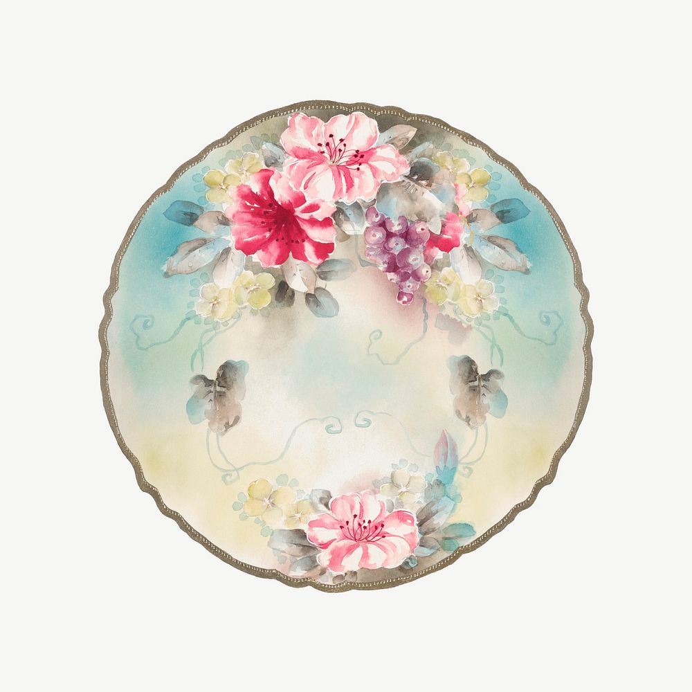 Watercolor floral plate collage element | Premium PSD - rawpixel