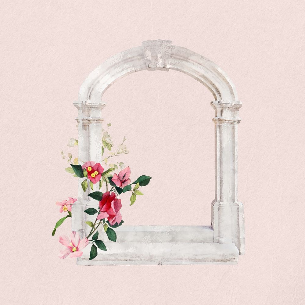 Watercolor arch window collage element. Remixed by rawpixel.