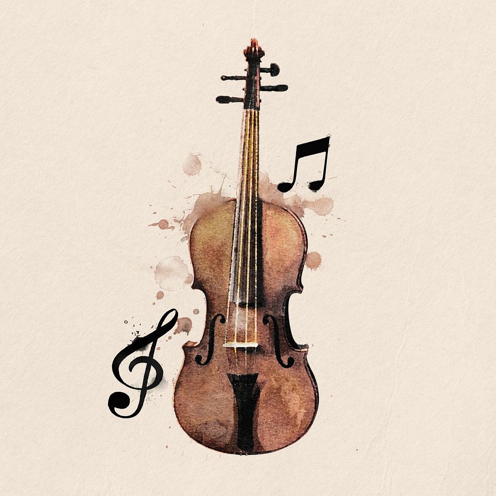 Aesthetic watercolor cello collage element. Remixed by rawpixel.