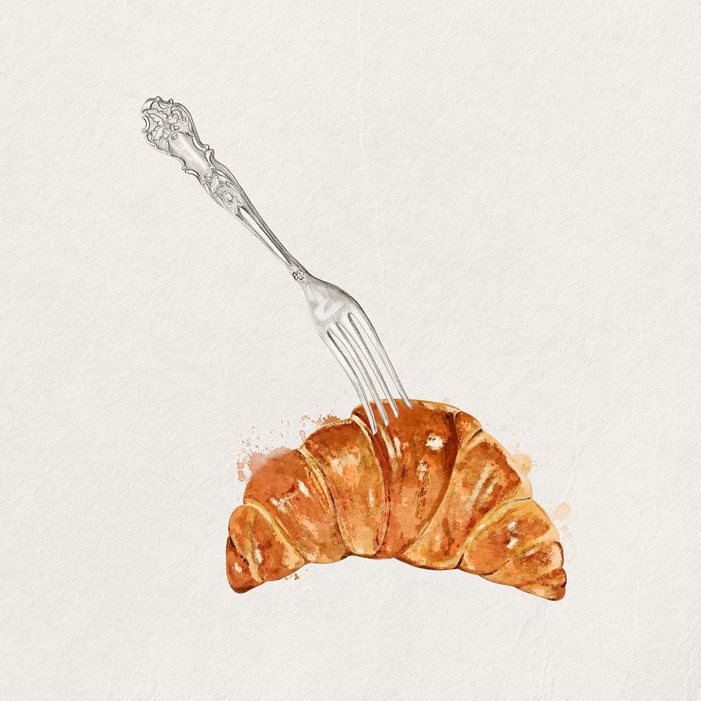 Watercolor croissant  collage element. Remixed by rawpixel.