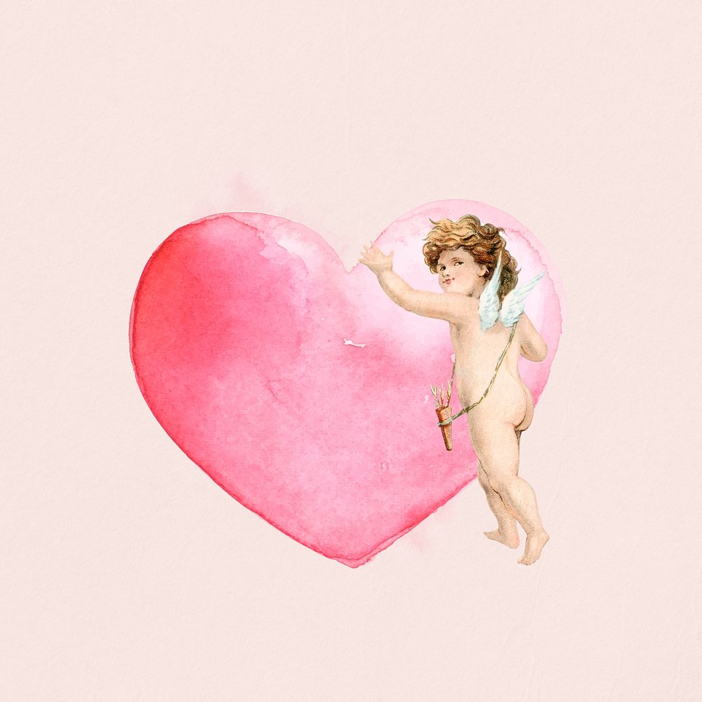 Watercolor Valentine's cupid collage element. Remixed by rawpixel.