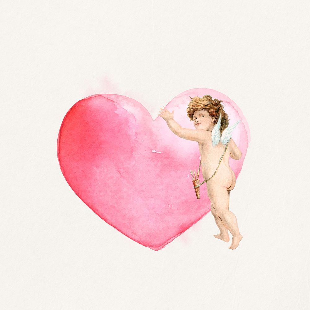 Watercolor Valentine's cupid collage element. Remixed by rawpixel.