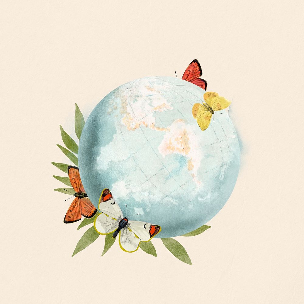 Watercolor environmental globe collage element. Remixed by rawpixel.