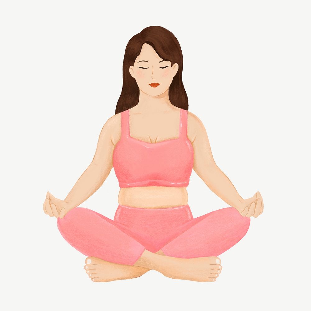Meditating woman, wellness character illustration psd