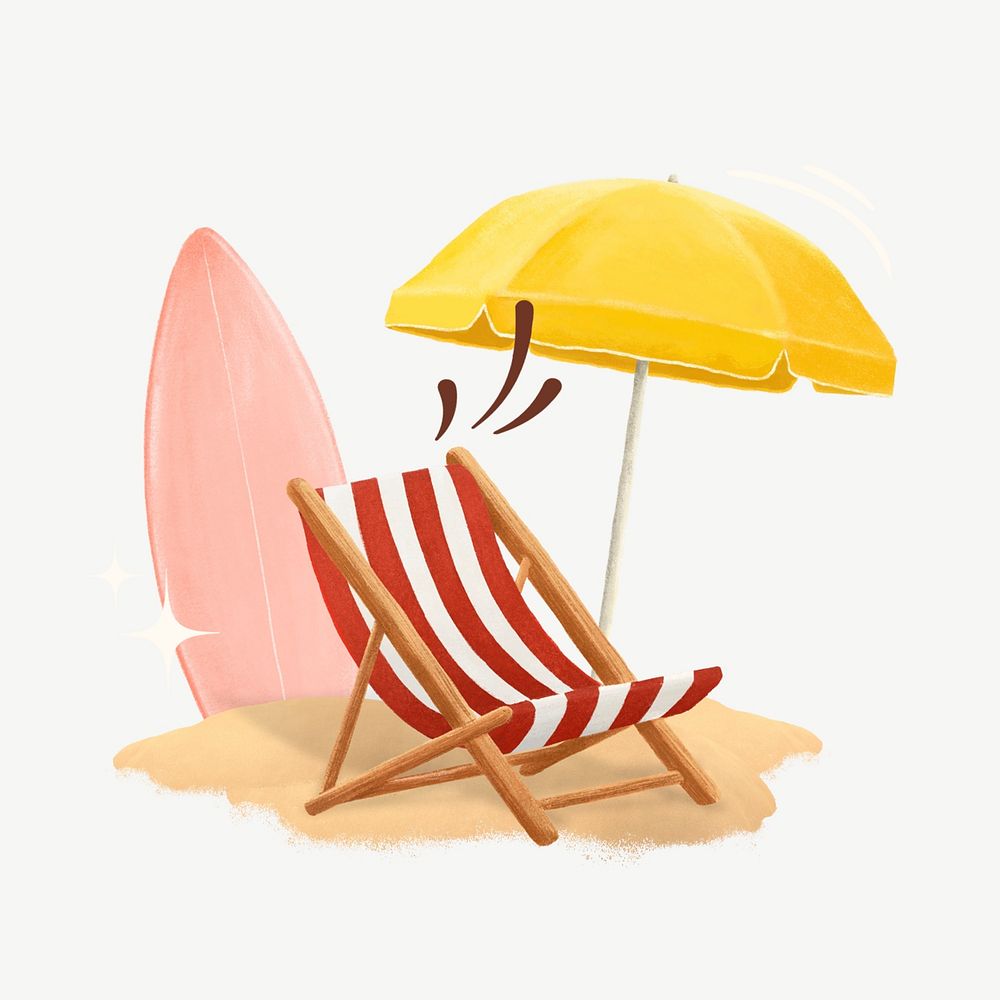 Summer vacation aesthetic, beach chair surfboard remix psd