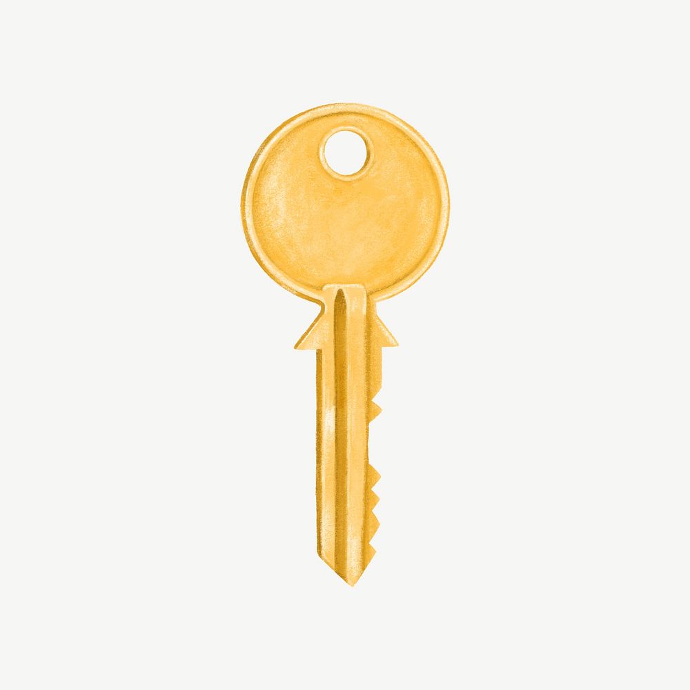 Gold house key collage element psd