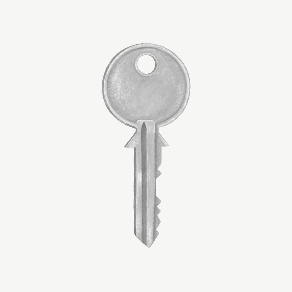 Silver house key  collage element psd