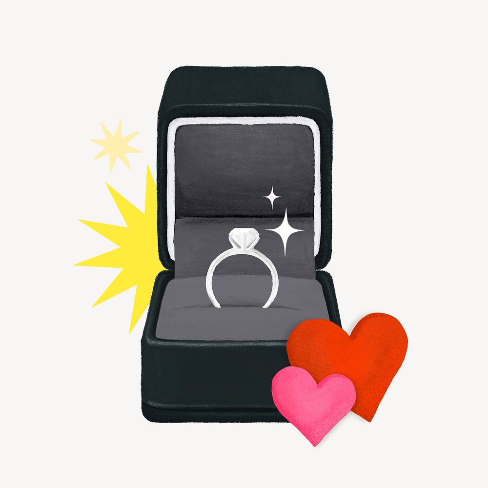 Wedding diamond ring, black velvet box illustration