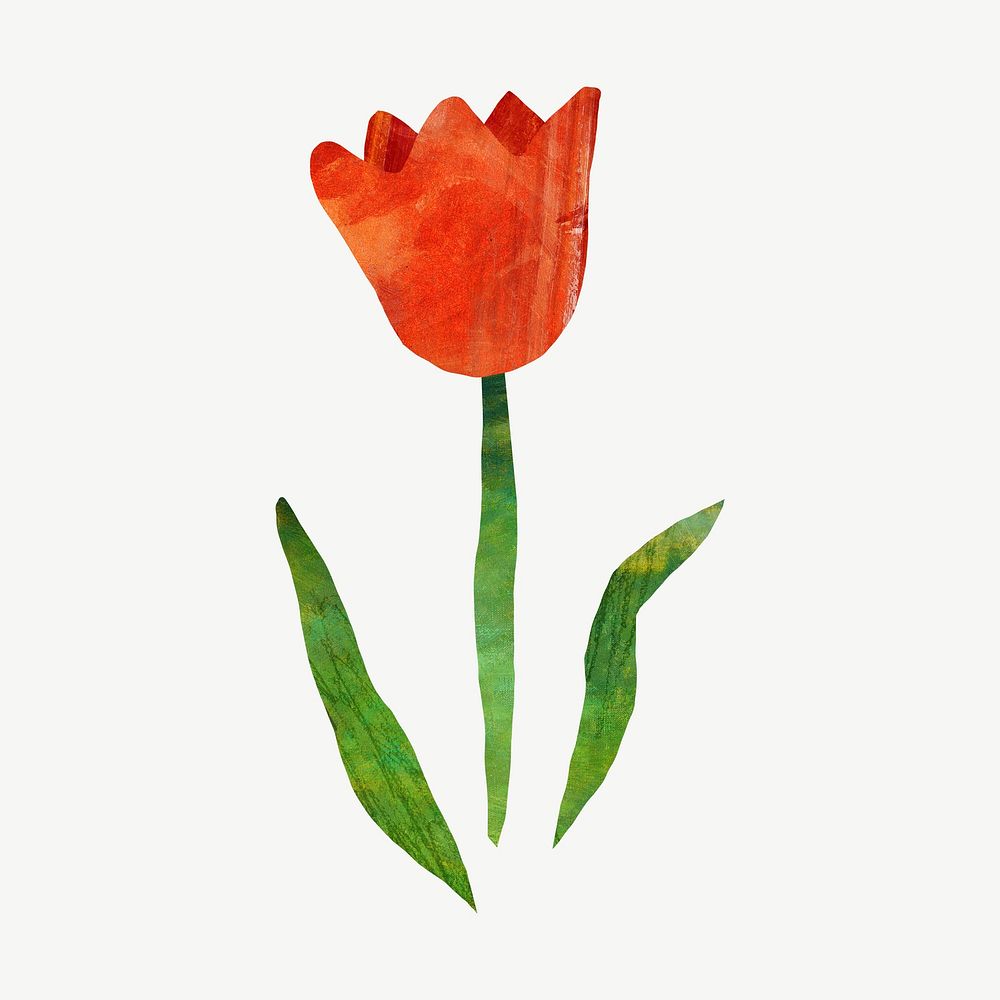 Red tulip flower, paper craft element psd