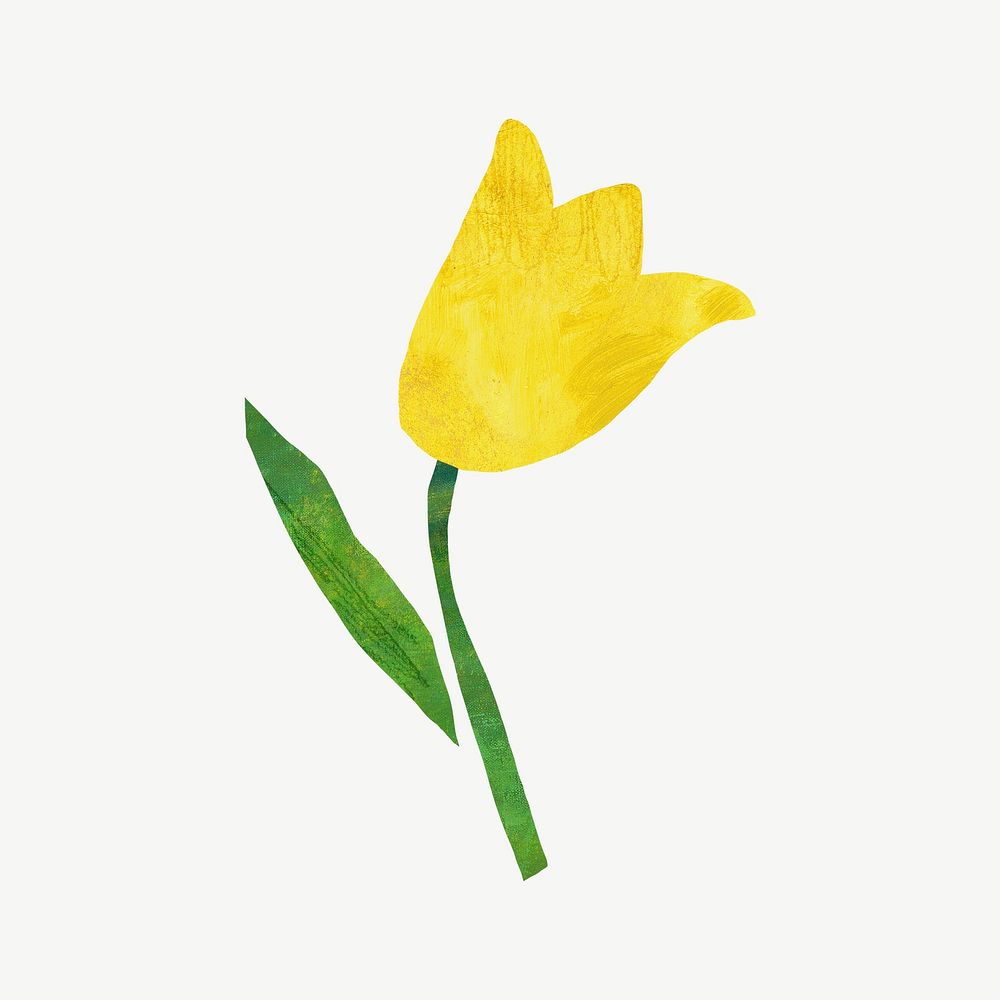 Yellow  tulip flower, paper craft element psd