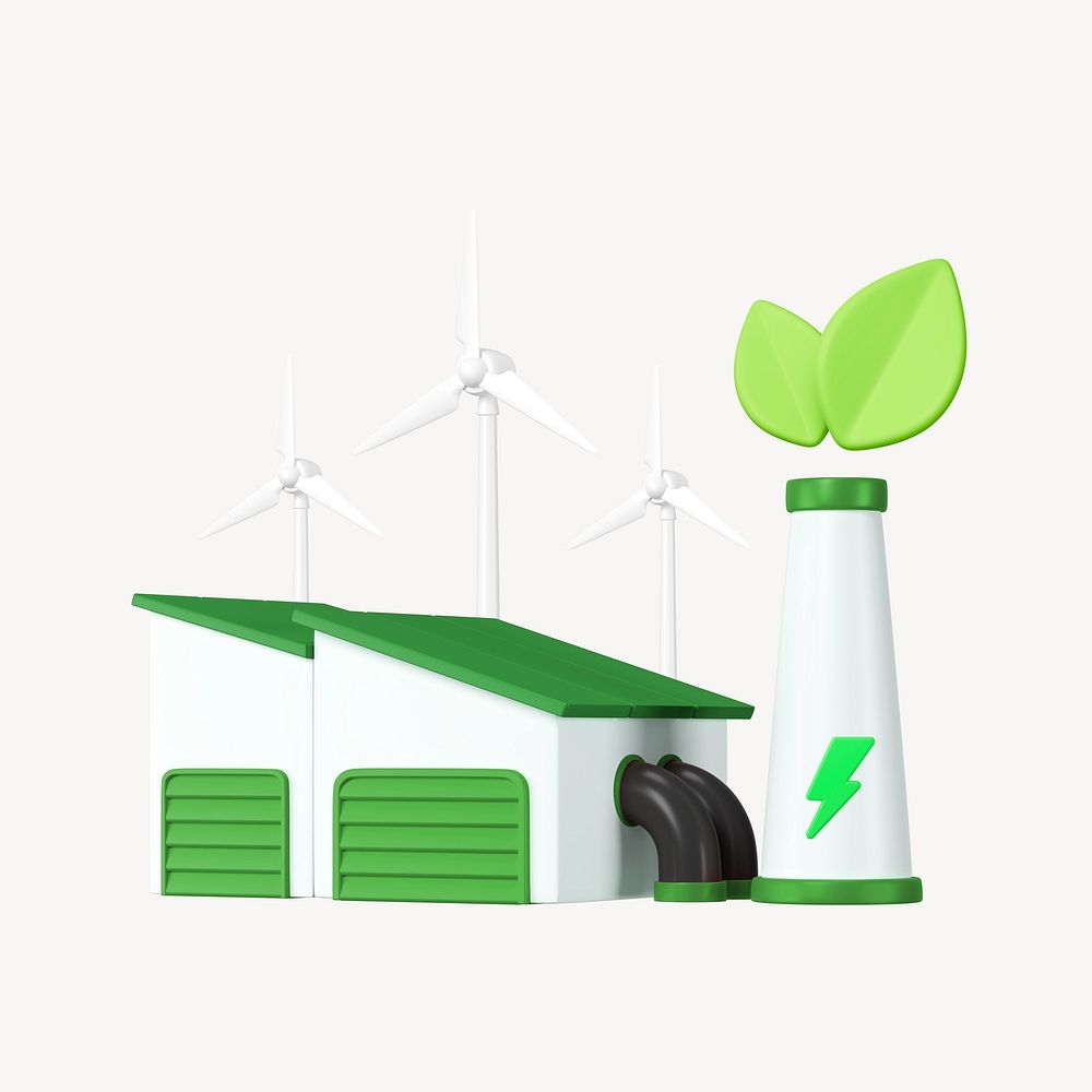 3D green energy factory, element illustration