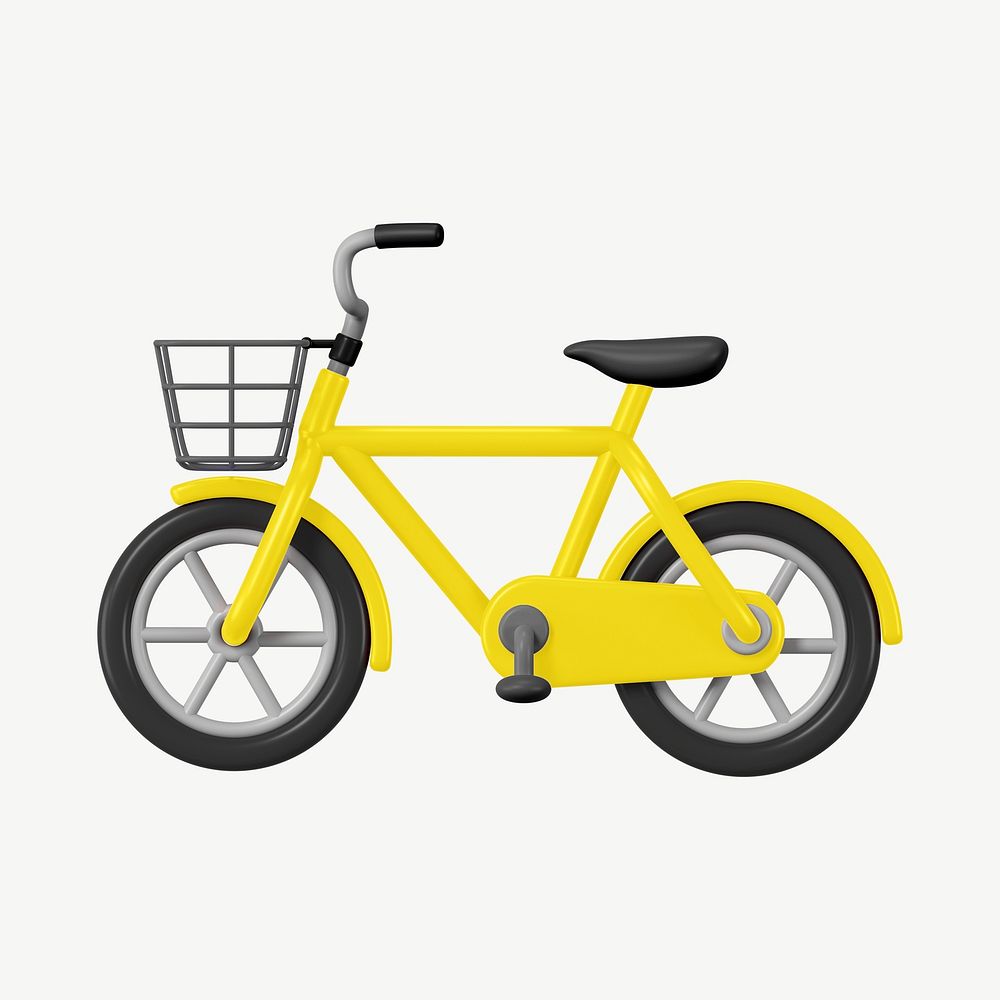 3D yellow bicycle, collage element psd