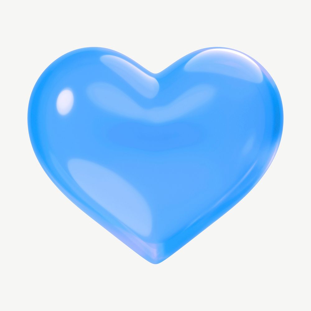 3D blue heart, collage element psd