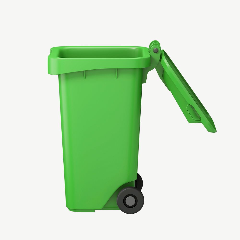 3D green bin, collage element psd