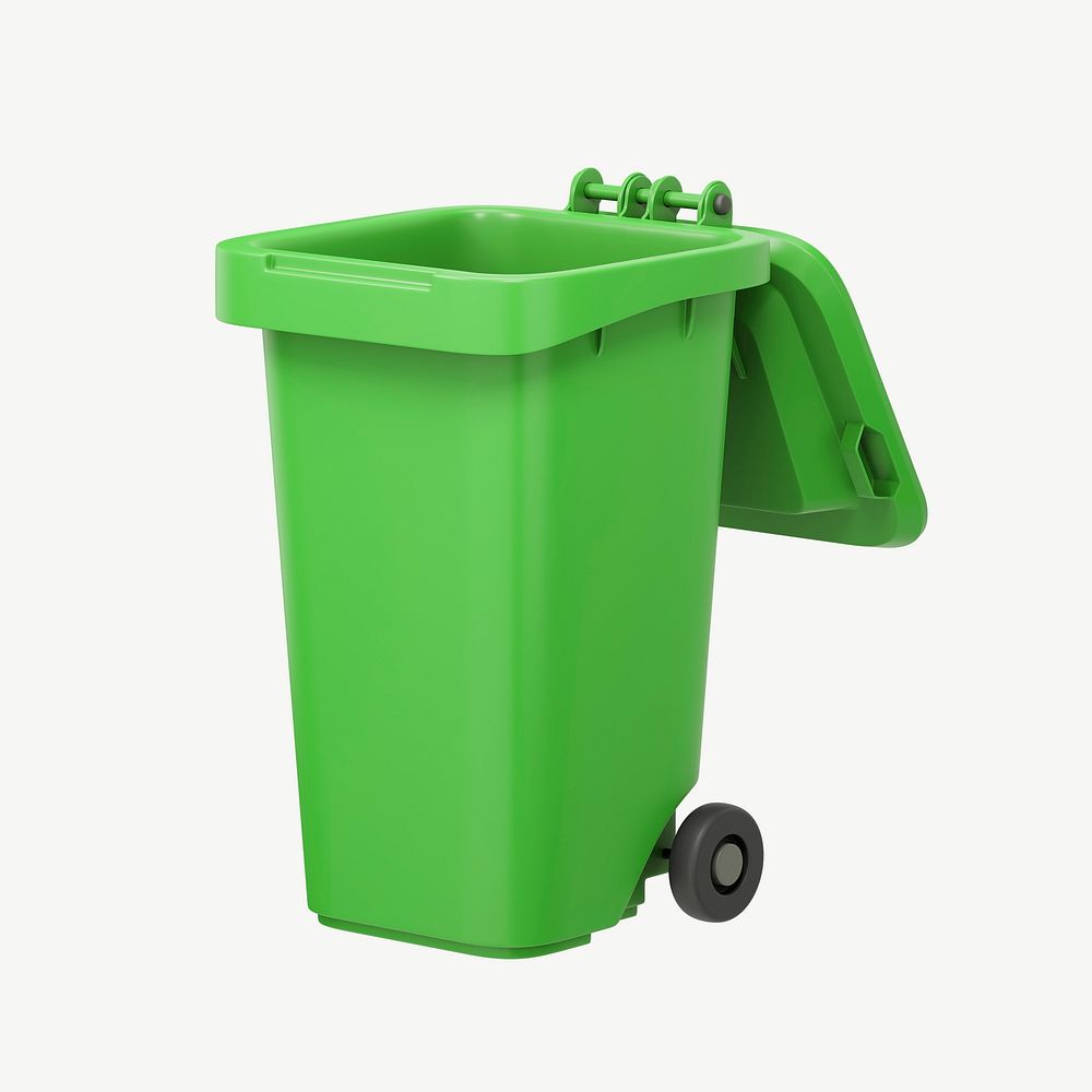 3D green bin, collage element psd