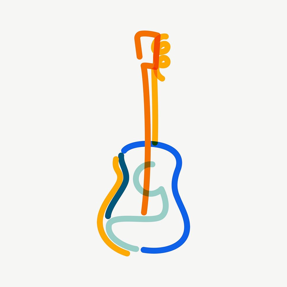 Colorful guitar doodle line art, collage element psd