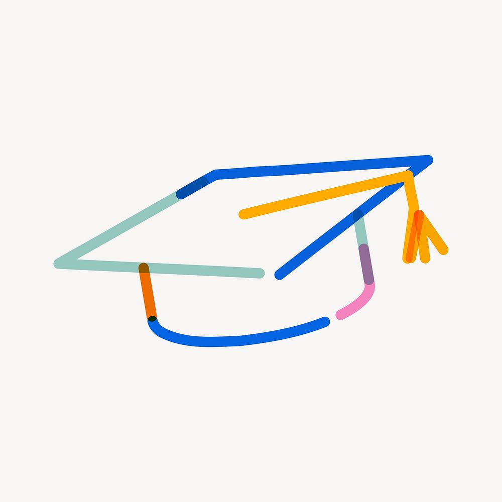 Colorful graduation hat pop doodle line art vector
