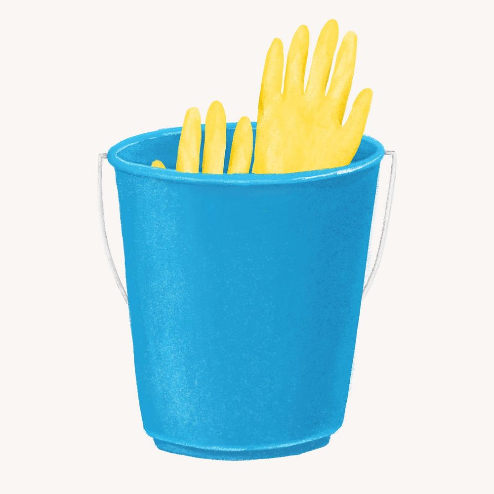 Blue bucket, cleaning supply illustration