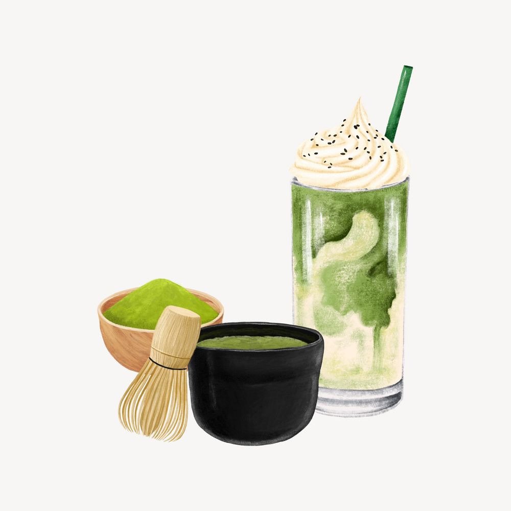 Matcha tea, Japanese drinks illustration