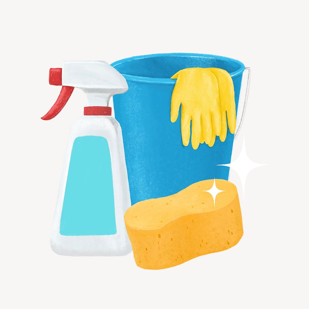 Household chores, cleaning supply illustration