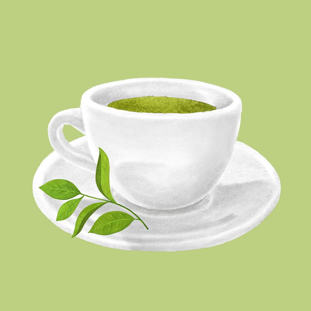 Green tea, hot drinks, green background