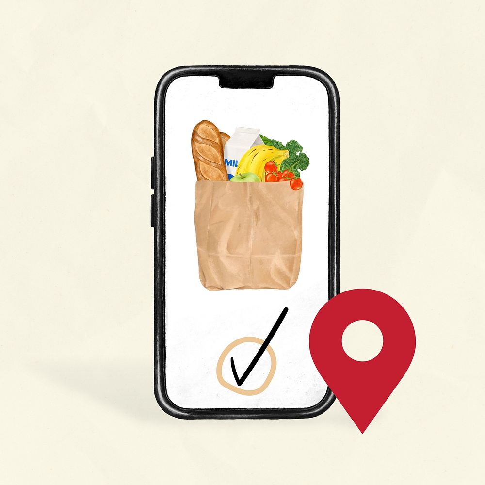 Online grocery delivery aesthetic illustration background