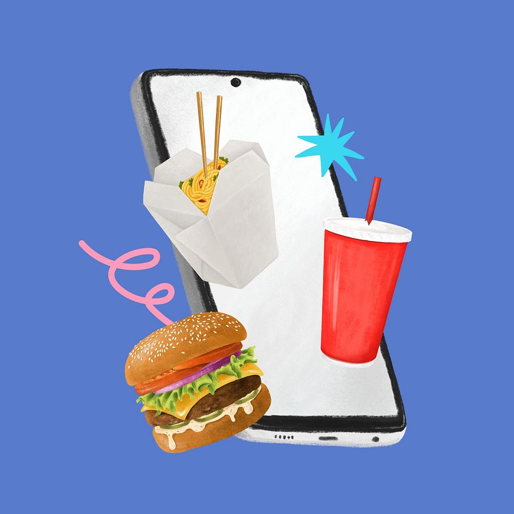 Food takeaway delivery aesthetic illustration background