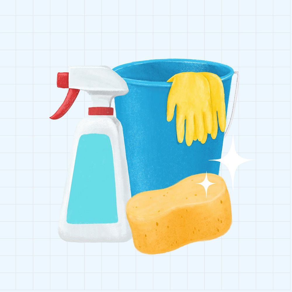 Blue household chores, cleaning supply illustration