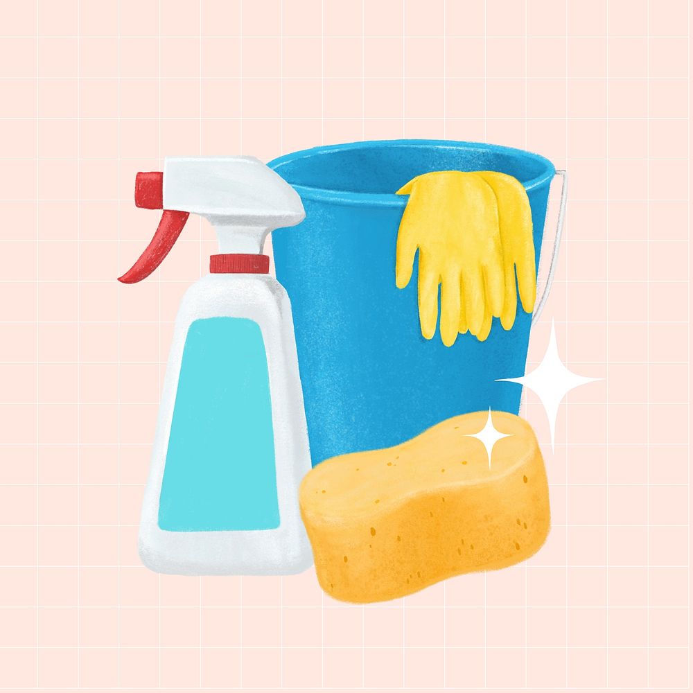 Orange household chores, cleaning supply background