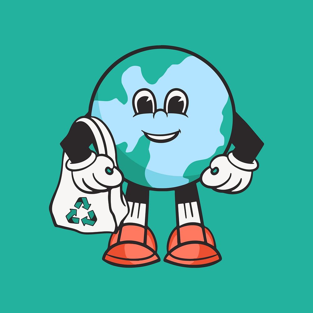 Earth character, colorful retro illustration vector