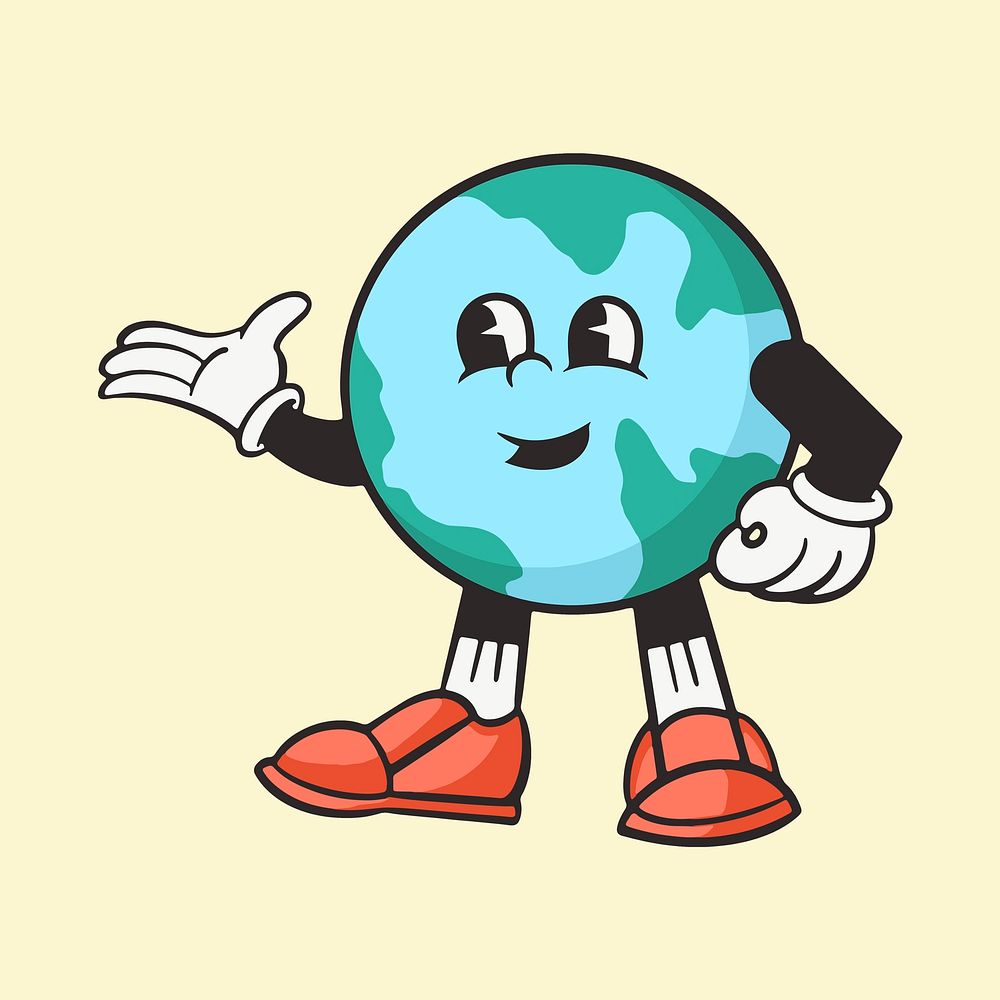 Earth character, colorful retro illustration psd