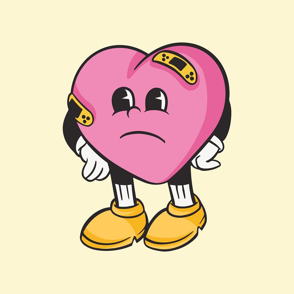 Heart character, colorful retro illustration