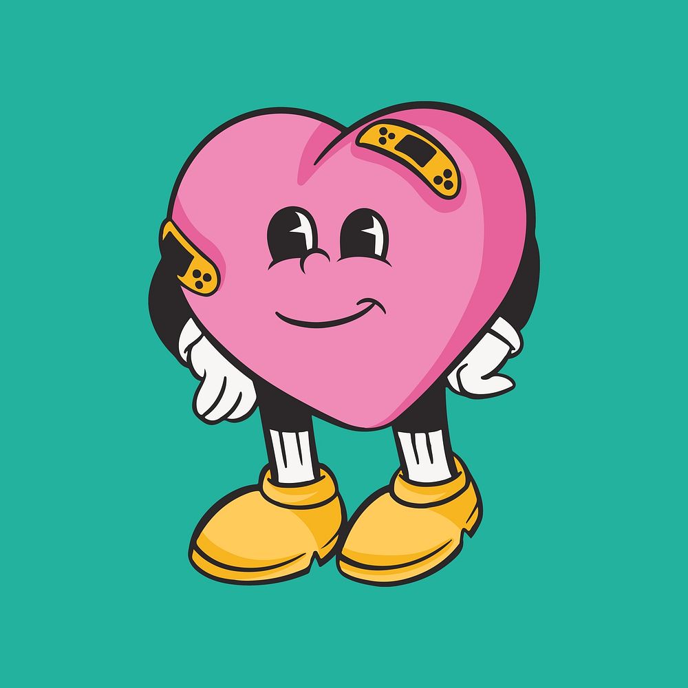Heart character, colorful retro illustration