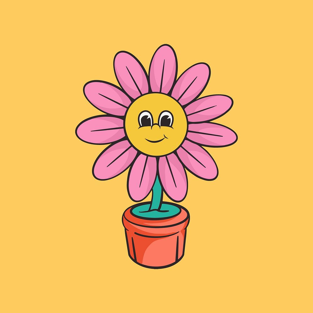 Flower character, colorful retro illustration psd