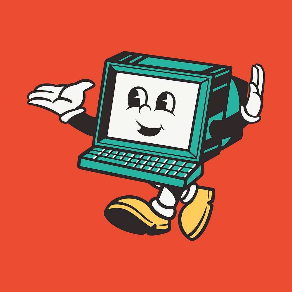 Computer character, colorful retro illustration psd