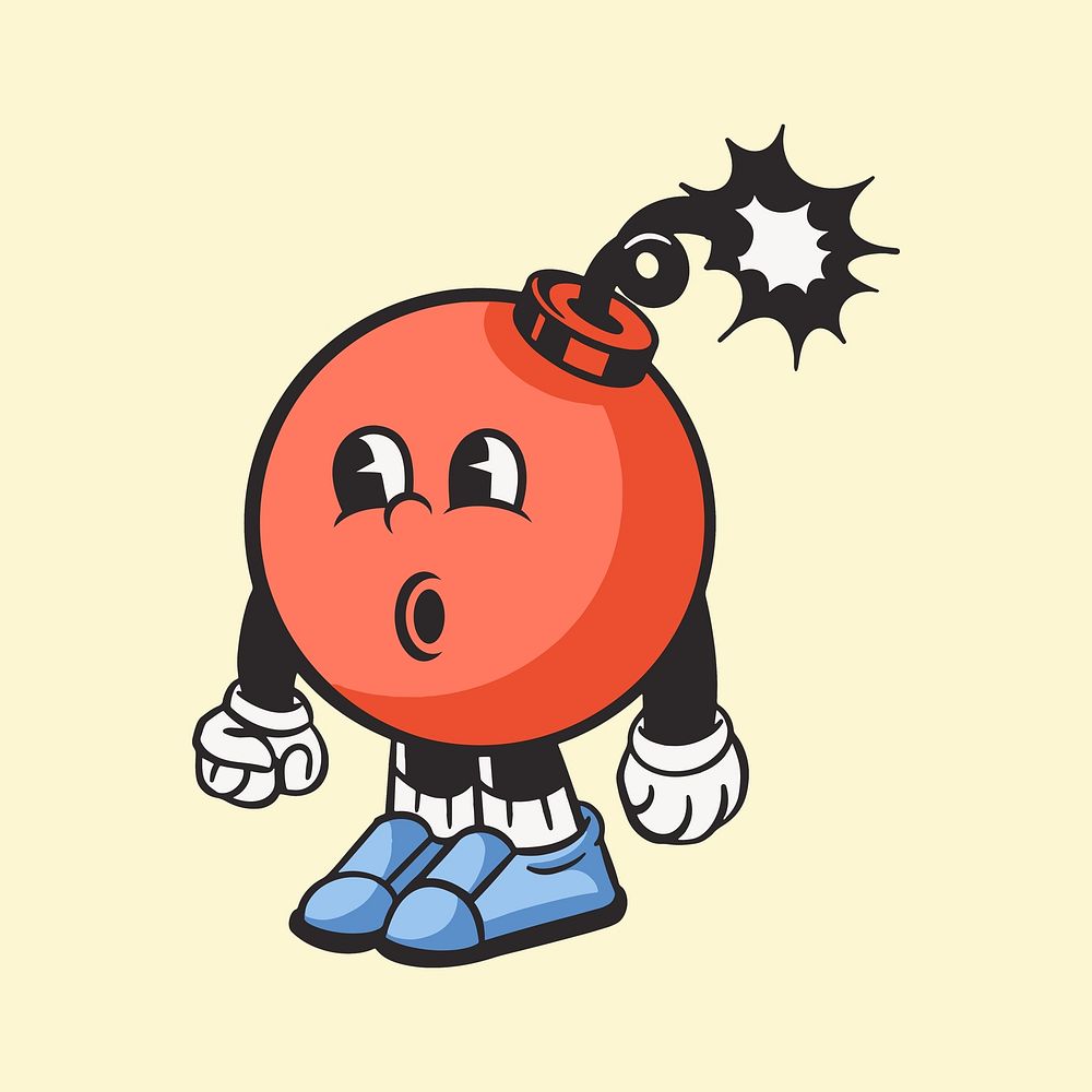 Bomb character, colorful retro illustration