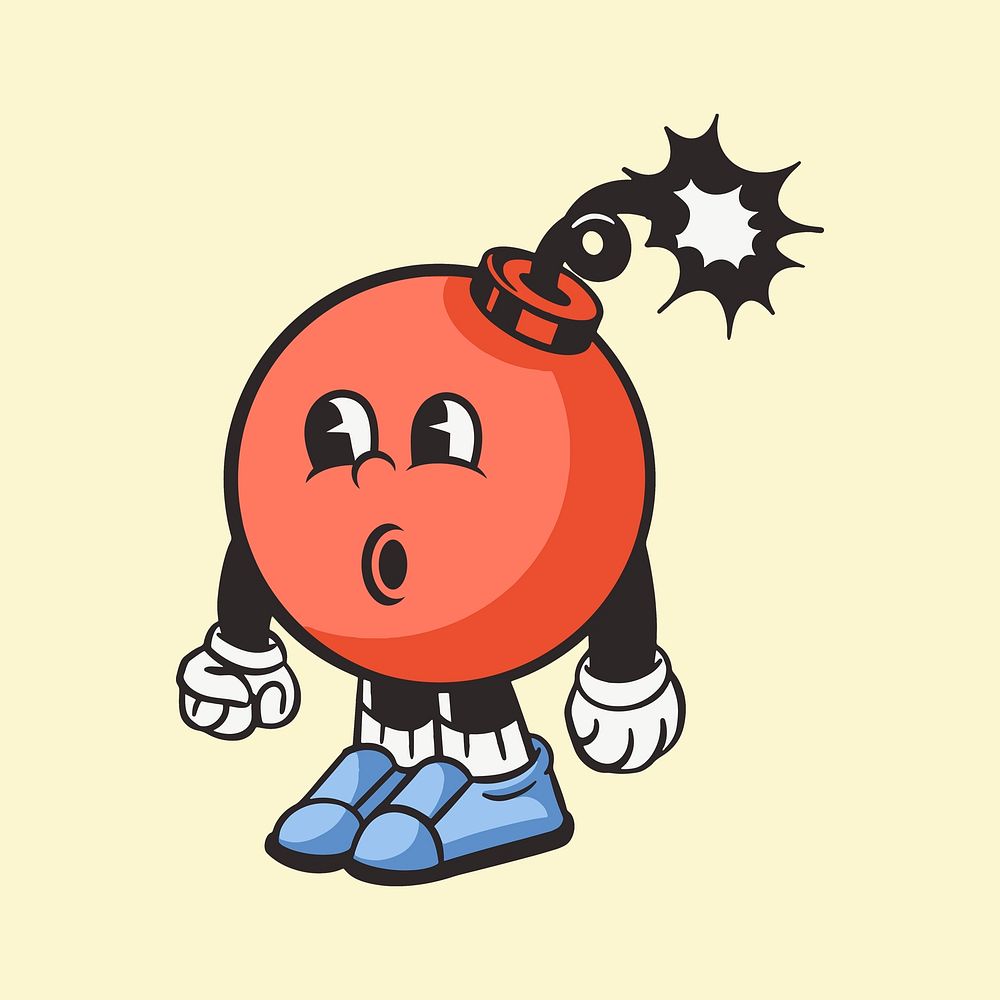 Bomb character, colorful retro illustration psd