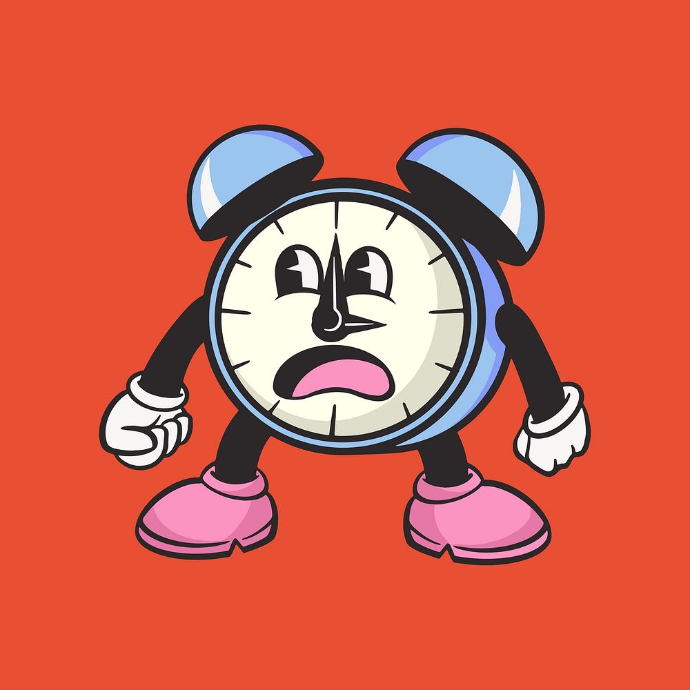 Clock character, colorful retro illustration