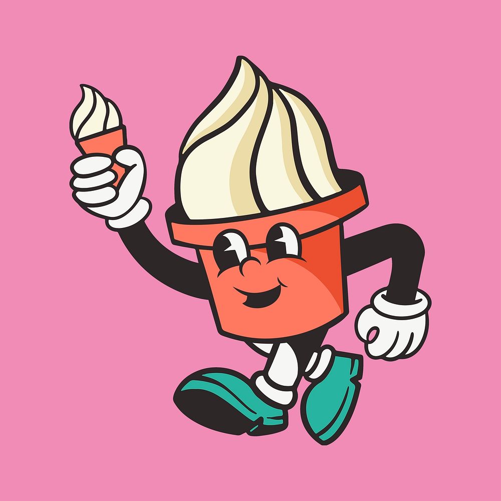 Ice cream, colorful retro illustration psd