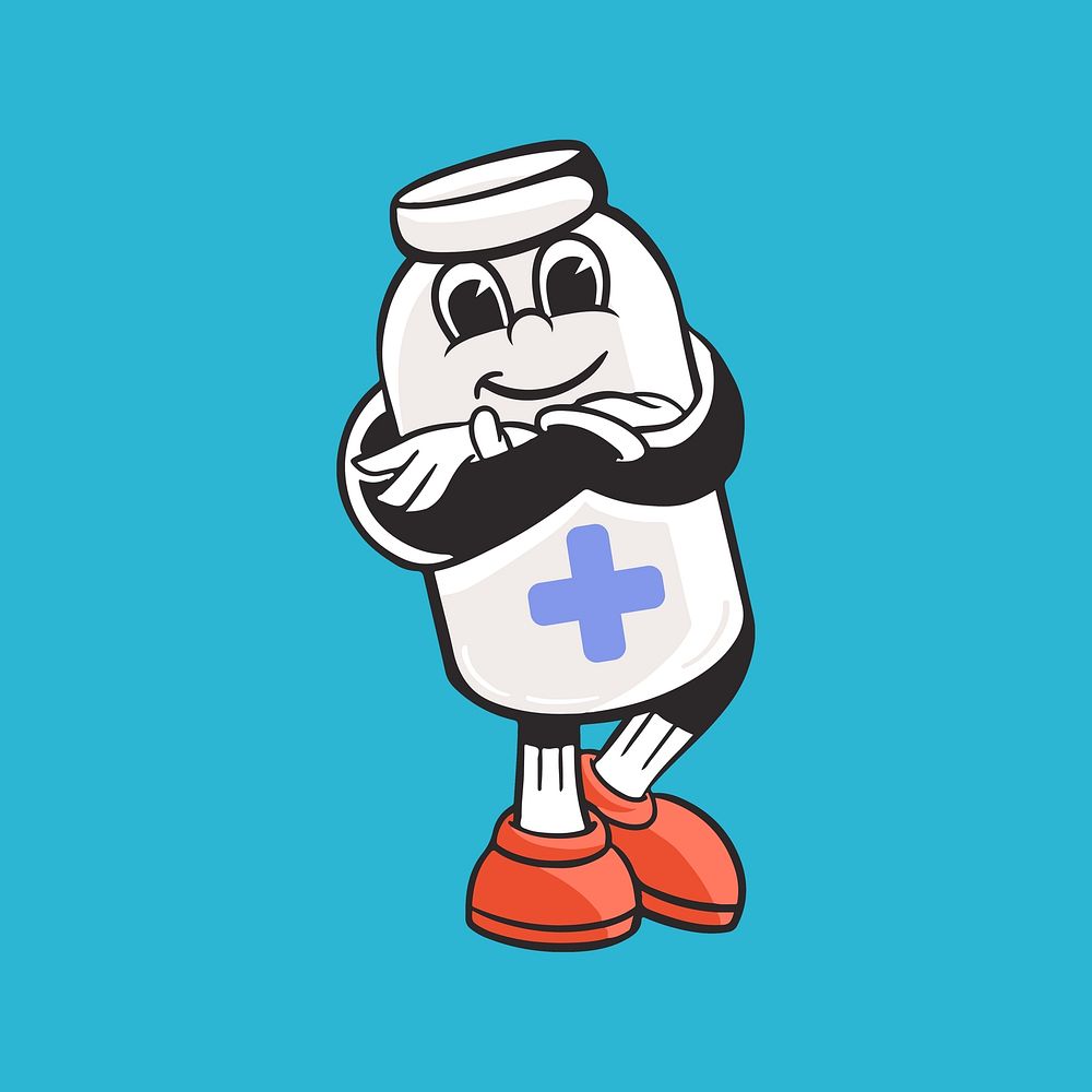 Medicine character, colorful retro illustration vector