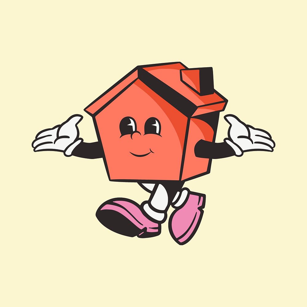 House character, colorful retro illustration psd