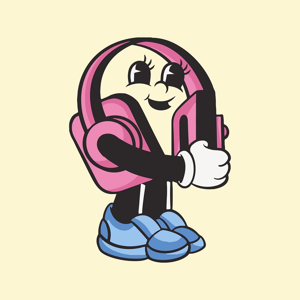 Headphones character, colorful retro illustration
