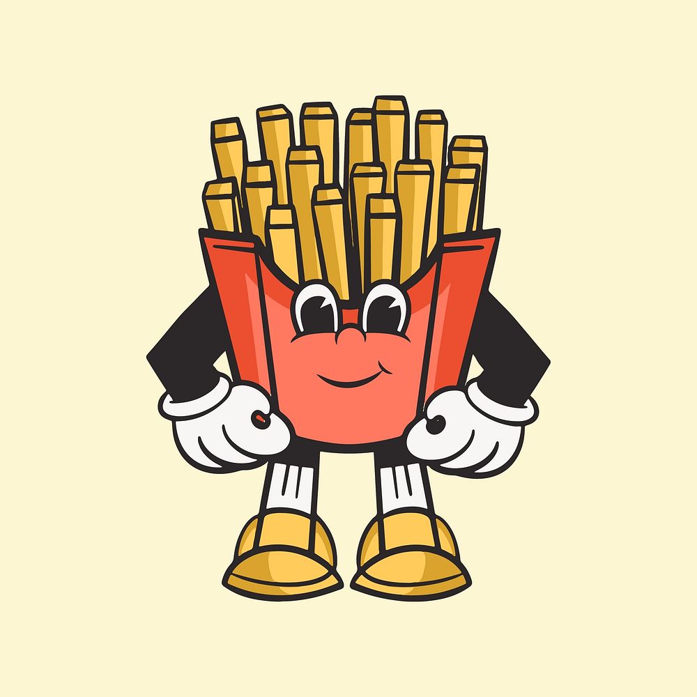 Fries character, colorful retro illustration vector